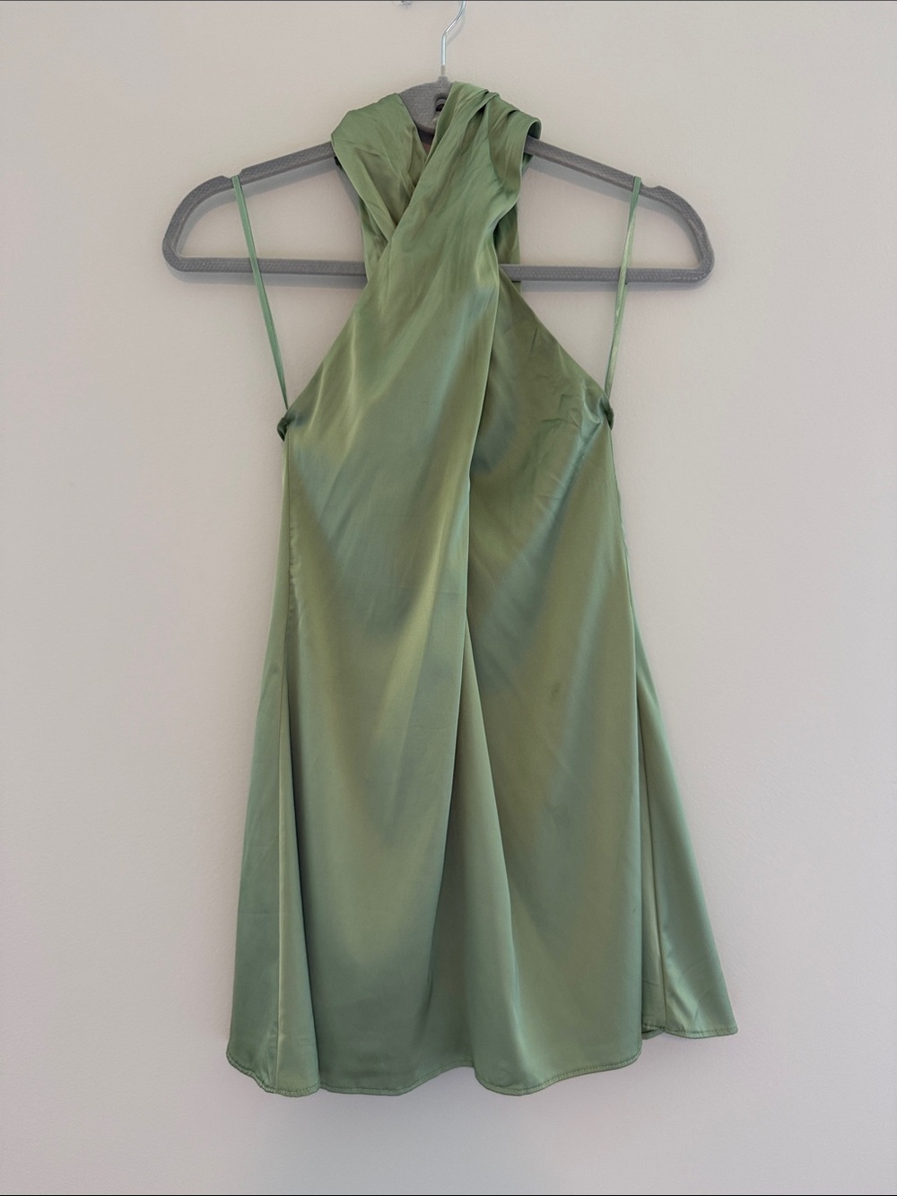 Satin Halter Mini Dress in Sage Green